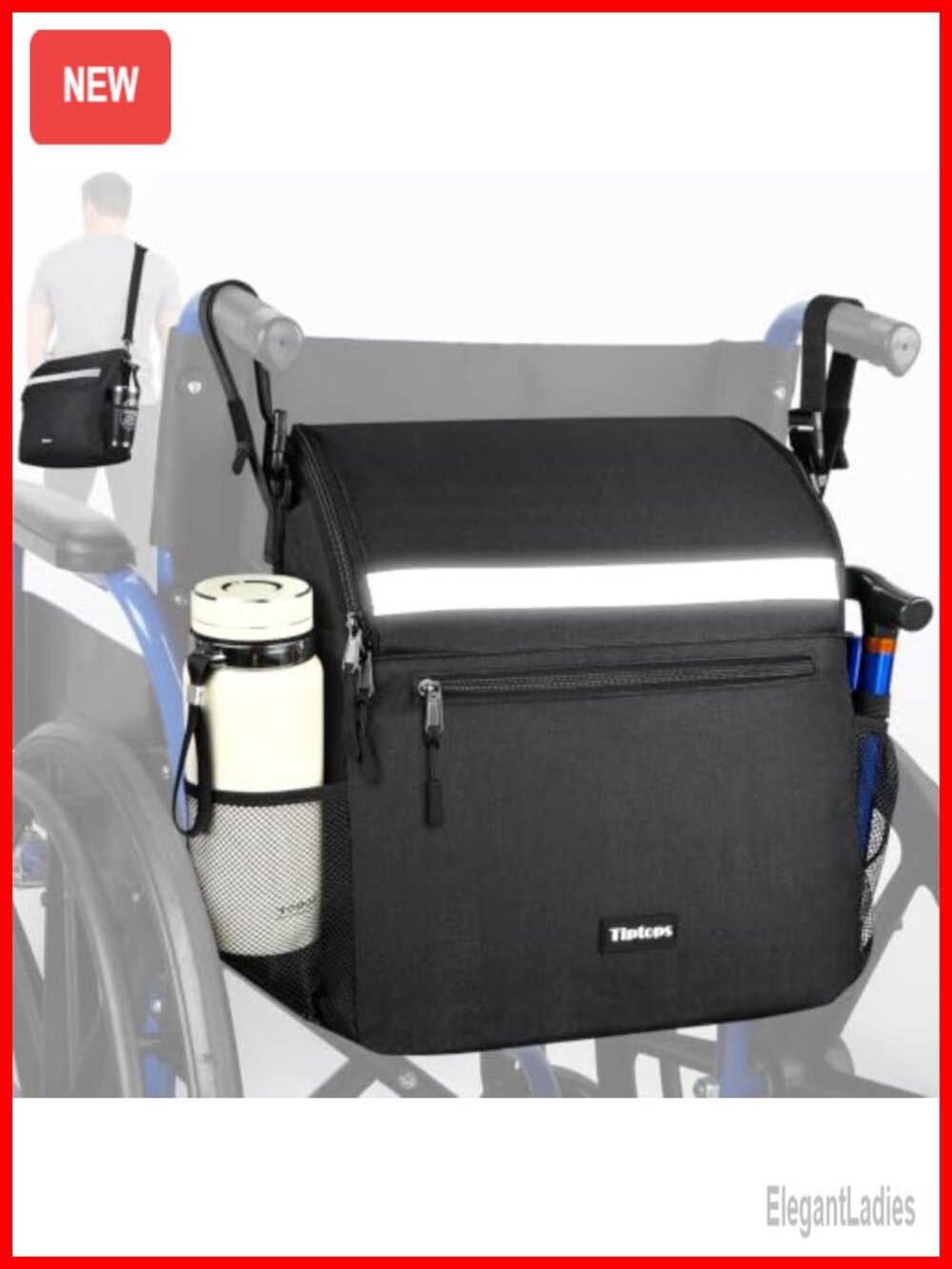 Wheelchair Back Bag with Laptop Compartment, Reflective Design, Machine